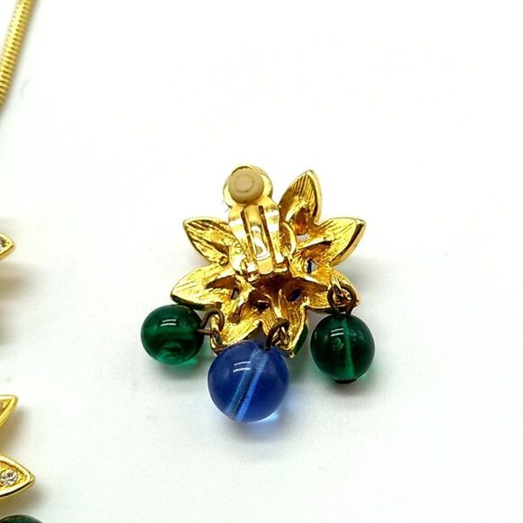 VTG SHAKIRA CAINE Indian Mughal Necklace & Matching Clip-on Earrings Glass Stone - Picture 8 of 16